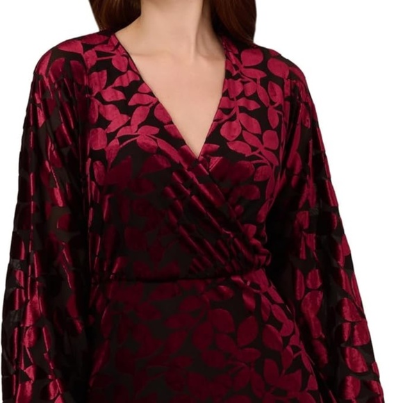 Adrianna Papell Velvet Burnout Short Dress Women's Dress Burgundy/Black : 10, - Picture 2 of 5